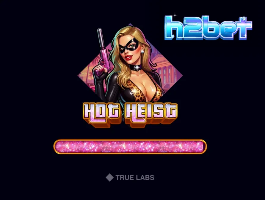 Interface do jogo de slot Hot Heist com tema de crime e neon